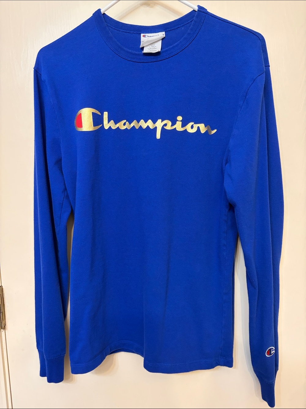 Champion Long-Sleeve Royal Blue Tee with Gold Logo